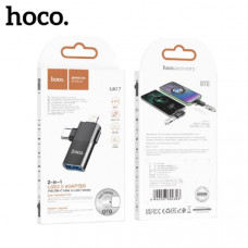 OTG переходник USB(AF)-Lightning(AM)+Type-C(AM) HOCO UA17, Black