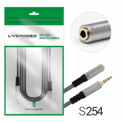 Удлинитель AUX 3,5 Plug - 3,5 Jack M/F Live-Power H229 4pin, 1.8м, Black