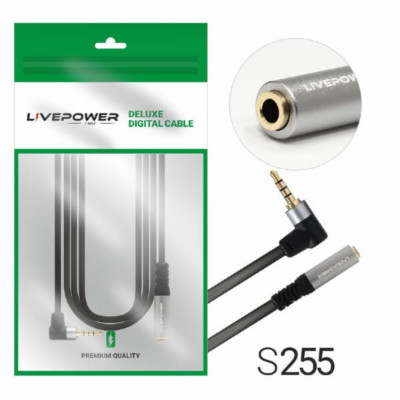 Удлинитель AUX  3,5 Plug - 3,5 Jack Live-Power H230 1.8м, Black, угловой штекер