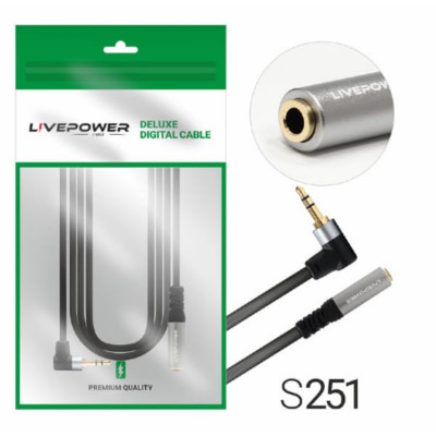 Удлинитель AUX 3,5 Plug - 3,5 Jack M/F Live-Power H226 1.8м, Black, угловой штекер