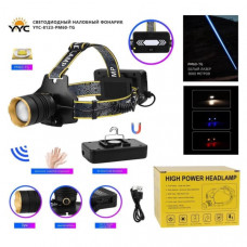 Фонарь налобный YYC-8123-PM60-TG белый+красный+синий свет, ZOOM, встроенный аккумулятор, выход USB, кабель для зарядки Type-C, белый лазер 3000метров, портативный крюк.