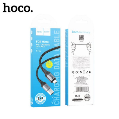Кабель Micro USB HOCO X102 1м, 2.4А, шнуровой, Black