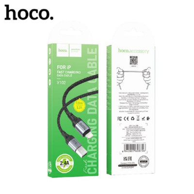 Кабель Lightning HOCO X102 1м, 2.4A, шнуровая оплетка, Black
