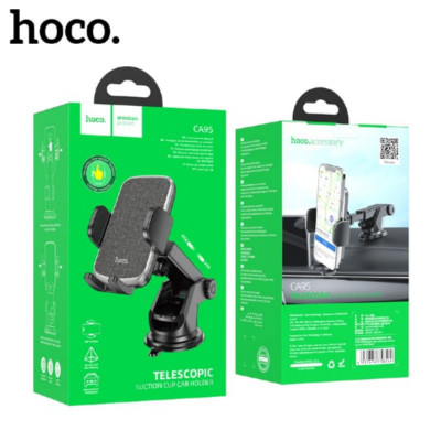 АКЦИЯ!!! Держатель мобильного телефона HOCO CA95 Black на панель/стекло. Продается КРАТНО 3шт!! Мах диагональ устройства: 4.5-6,5 дюймов. Регулируемый зажим.