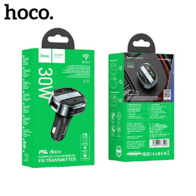 АКЦИЯ!!!FM-Модулятор HOCO E70 PD30W+QC3.0 Black. Продается упаковкой 3 шт.