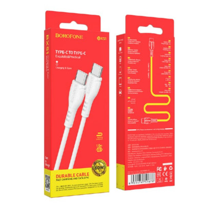 АКЦИЯ!!!Кабель USB-C/USB-C BOROFONE BX51 1м PD60W White. Продается упаковкой 20 шт.