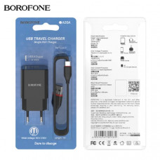 АКЦИЯ! СЗУ-USB Type-C BOROFONE BA20A 1м, 2,1A, Black. Продается КРАТНО 20 шт!!!