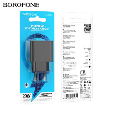 АКЦИЯ!!! СЗУ-USB-C BOROFONE BAS13A PD20W, 2A, Black. Продается КРАТНО 10 шт!!!