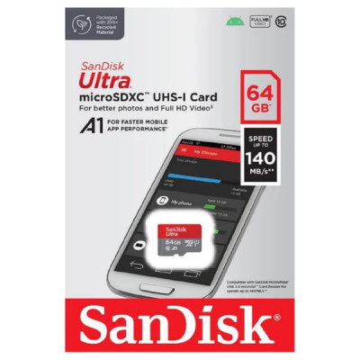 Карта памяти MicroSD SanDisk 64GB Class 10 Ultra UHS-I A 1 (140 Mb/s) без адаптера