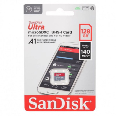 Карта памяти MicroSD SanDisk 128GB Class 10 Ultra UHS-I A 1 (140 Mb/s) без адаптера