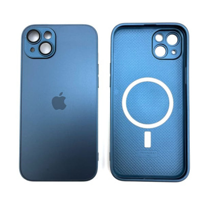 Чехол MagSafe стеклянный iP 15 Plus AG-Glass Silicone Case с защитой камеры, цвет Far Royal Blue