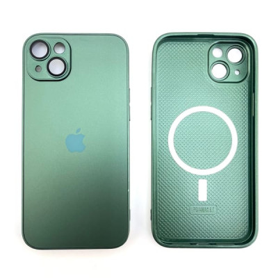 Чехол MagSafe стеклянный iP 12 Pro Max AG-Glass Silicone Case с защитой камеры, цвет Dark Green