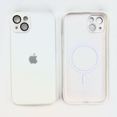 Чехол MagSafe стеклянный iP 15 AG-Glass Silicone Case с защитой камеры, цвет White