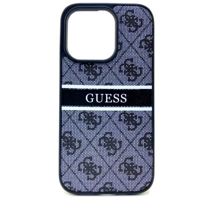 Чехол силиконовый iP 15 Pro Max Guess с кожаным принтом, цвет Black
