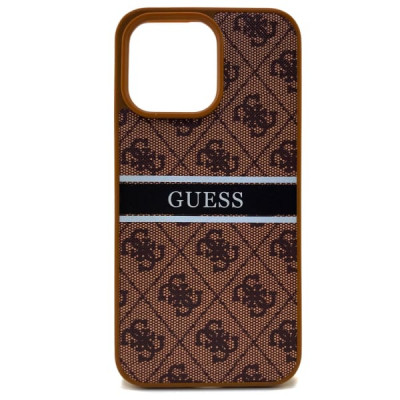 Чехол силиконовый iP 15 Pro Max Guess с кожаным принтом, цвет Brown