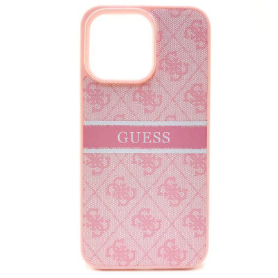 Чехол силиконовый iP 14 Pro Guess с кожаным принтом, цвет Pink