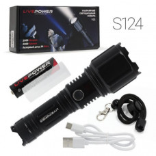 Фонарь ручной LIVE POWER Y03 лазерный (30W, 5 режимов света, ZOOM, Зарядка телефона, дисплей заряда, режим SOS, кабель Тyре С)