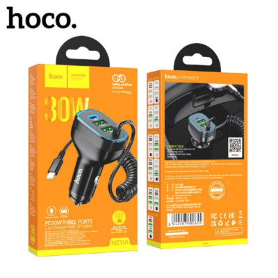АКЦИЯ!!! АЗУ 2USB-USB-C (Type-C)-Lightning HOCO NZ11A 1м, PD30W+QC3.0A18W, Black. Продается КРАТНО 3 шт!!!