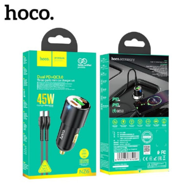 АКЦИЯ!!! АЗУ USB-2USB-C (Type-C)-Type-C HOCO NZ6 1м, PD25W+20W+ QC3.0A 18W, Black. Продается КРАТНО 3шт!!!