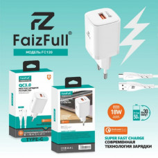 СЗУ-USB Type-C FAIZFULL FC120 1м, QC3.0A, 18W, White