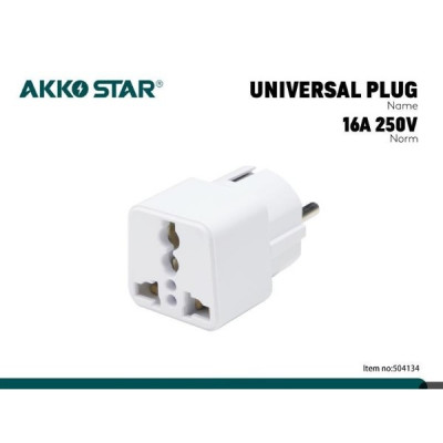 Вилка-переходник с евро на 220V 16А  AKKOSTAR NO:504134 (Подходит для бытовой техники из КНР), White