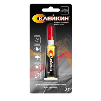 Клей-гель Супер Склейкин 3 гр., лента BL-1. Обеспечивает моментальное склеивание изделий из разных видов материалов ( дерево, резина, пластмасы, керамики, металла, фарфора, картона и прочее).