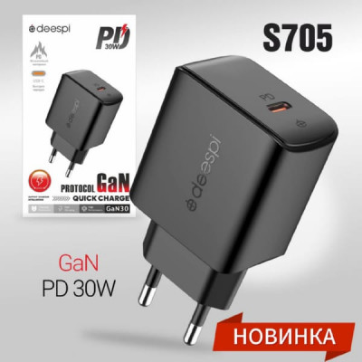 СЗУ-USB-C Deespi GaN25 QC3.0+PD25W Black