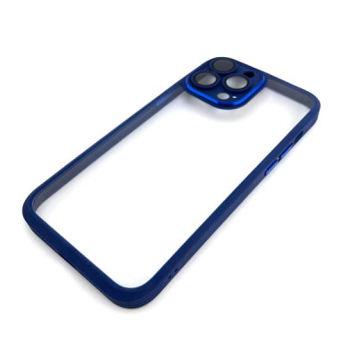 Чехол прозрачный Camera Protection iP 13 Pro Max, техпак (защита линз камер) Blue
