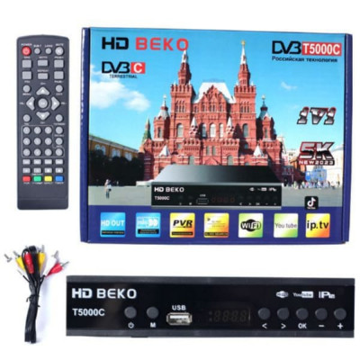 АКЦИЯ!!!Цифровой ресивер эфирный BEKO DVB T5000C (КРАТНО 10 шт) пульт, блок питания встроенный, ipTV, Wi-Fi, металлический корпус
