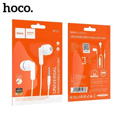 Гарнитура вакуумная HOCO M121 White. Длина кабеля 1.2м, с микрофоном.
