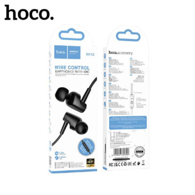 Гарнитура вакуумная HOCO M112 Black. Длина 1,2м, с МК.