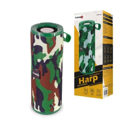 Портативная колонка FUMIKO HARP камуфляж Интерфейс подключения: AUX (3.5 мм), Bluetooth, microUSB, USB, FM; microSD, флешка; Разъемы: DC-5V, TF-CARD, USB 2.0;Питание: от аккумулятора; Емкость аккумулятора: 1200 мАч; Материал корпуса: пластик, ткань; Разме