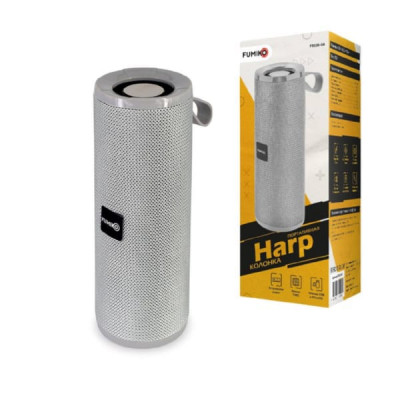 Портативная колонка FUMIKO HARP серая Интерфейс подключения: AUX (3.5 мм), Bluetooth, microUSB, USB, FM; microSD, флешка; Разъемы: DC-5V, TF-CARD, USB 2.0;Питание: от аккумулятора; Емкость аккумулятора: 1200 мАч; Материал корпуса: пластик, ткань; Размеры 