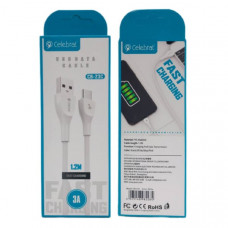 Кабель Type-C Celebrat CB-23C 1.2м, 3A White, ПВХ