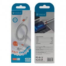 Кабель Micro USB Celebrat CB-33 1м, 2.1А, ПВХ, White, плоский (Передача данных)