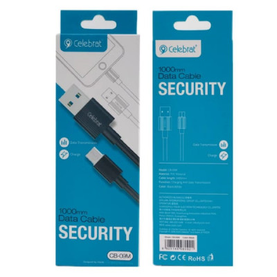 Кабель Micro USB Celebrat CB-09 1м, 2.1А, ПВХ, Black