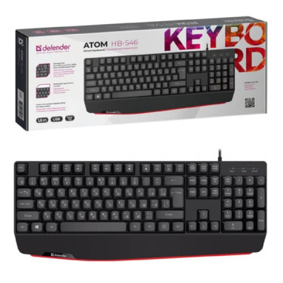Клавиатура проводная Defender Atom HB-546 RU,черный,104+FN,1.8м, черный