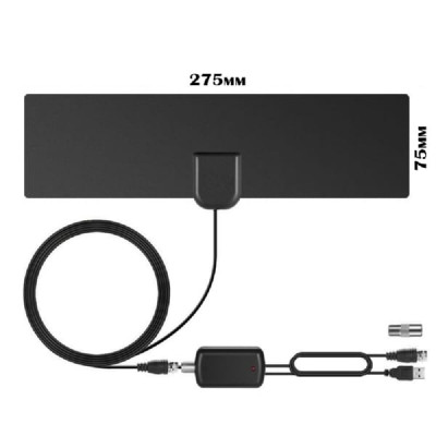 Антенна комнатная ТВ Орбита OT-ANT10 с усилителем (USB, 25дБ). Диапазон частот: VHF(МВ)/UHF(ДМВ). Коэффициент усиления: 25 dB. Внешнее питание: есть. Цвет: черный. Размер: 275х75 мм. Усиление сигнала: есть. Внешнее питание: 5В - USB (потребление 50мА). Ре