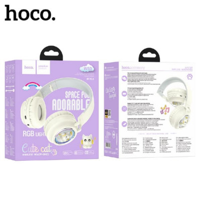 Гарнитура беспроводная полноразмерная Bluetooth HOCO W50 Cute fun Milky White. Емкость аккумулятора: 400 мАч. Время зарядки: около 2 часов. Вес: 163г. Поддержка режимов ВТ, AUX.