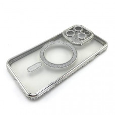 Чехол MagSafe iP 13 Pro со стразами, цвет Silver (с защитой камеры)