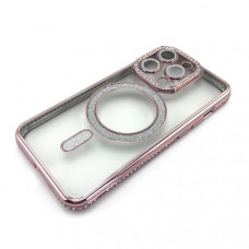 Чехол MagSafe iP 13 Pro со стразами, цвет Pink (с защитой камеры)