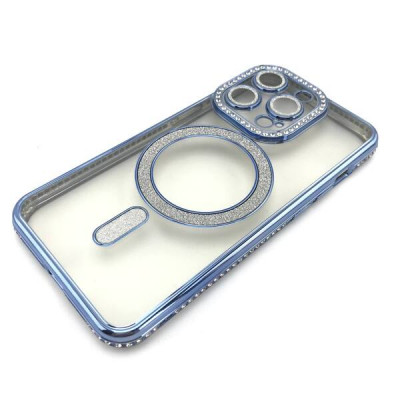 Чехол MagSafe iP 13 Pro со стразами, цвет Blue (с защитой камеры)