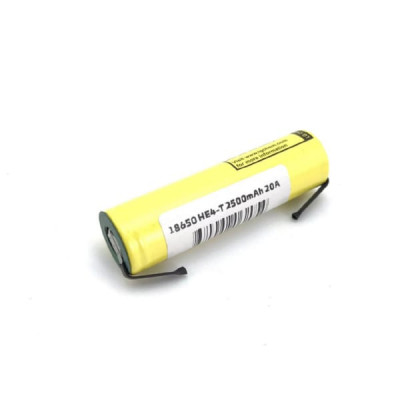 Аккумулятор 18650 (3,7V, 2500 mAh) LG ICR18650HE4-T 20A, без защиты, высокий ток,с усиками под пайку