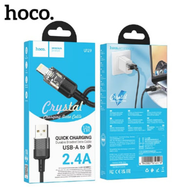 Кабель Lightning HOCO U129 1.2м, 2.4A, шнуровой, Black