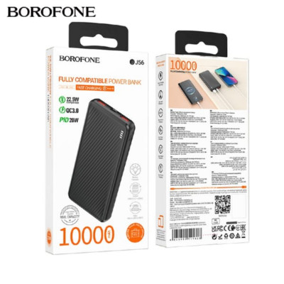Внешний аккумулятор 10000 mAh Borofone BJ56 (Black) 2USB 3.0A PD 22.5W+QC3.0 LED