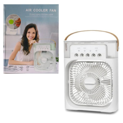 Вентилятор-Кондиционер  настольный Air Cooler Fan, функция-УВЛАЖНЕНИЕ ВОЗДУХА, питание от Type-C-USB, 7 цветный ночник, таймер 1,2,3 часа, отсек для ароматизатора, ремешок. Размеры: 21 х 9 х 26см. Вес 726г. Резервуар для воды 600 мл. Максимальная скорость