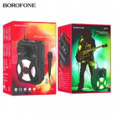 Активная напольная колонка Borofone DR01 Black. Динамик 8-дюймовый широкополосный, Bluetooth 5.0, емкость аккумулятора динамика 1800мАч, время зарядки около 2,5ч, время музыки около 3ч. Размер: 381х236х203мм. BT/TF/TWS/FM/USB/AUX/RGB/возможность подключен