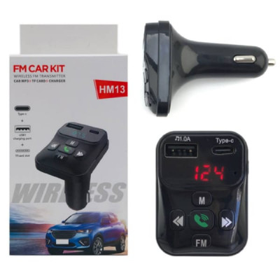 FM-Модулятор HM13, Bluetooth, 1USB, TF, TYPE-C, HF, FM, LED, 5V-3.1A