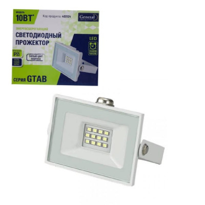 Прожектор светодиодный General GTAB-W 10-IP65-6500K белый. (Холодный белый свет, угол рассчеивания 120, Срок службы 35000часов, степень защиты IP65, Размеры: 96 х 80 х 24 мм)