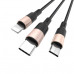 Кабель универсальный HOCO X26 Lightning+Micro+Type-C 1м, 2A, Black/Gold